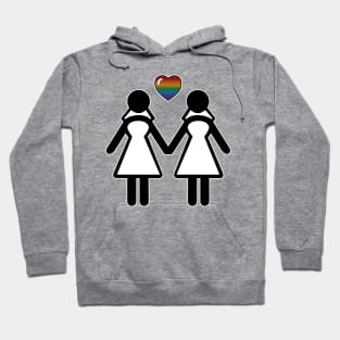 Lesbian Silhouette Brides with Rainbow Colored Pride Heart Hoodie